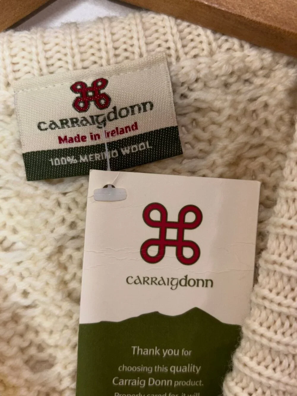 Carraig Donn Kids Aran Cardigan XXL Cream 100% Merino Wool Sweater Ireland - Picture 2 of 10